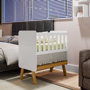 Mini Berço 3 Em 1 Com Colchão Ada Retrô 100% Mdf Espresso Móveis Branco Brilho-amêndoa