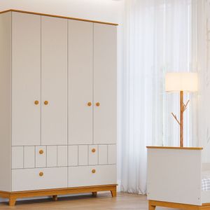 Guarda Roupa De Bebê 4 Portas 4 Gavetas Chantilly Expresso Móveis Off White - Nature