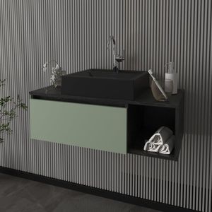 Gabinete Suspenso Para Banheiro 80cm 1 Porta Basculante 1 Nicho Mármore Lunar-verde Mar