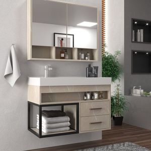 Conjunto Balcao Para Banheiro Com Espelheira Avant 80 Marmo Crema