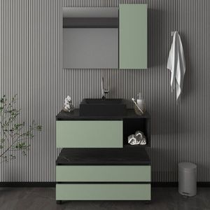 Gabinete Para Banheiro Com Espelheira E Gaveteiro Com Rodizio E 2 Gavetas Preto-verde