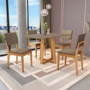 Conjunto Mesa Elma Com 4 Cadeiras Em Madeira Maciça Fendi