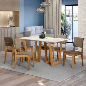 Conjunto Mesa Clara Com 6 Cadeiras Em Madeira Maciça Fendi