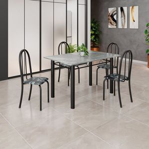 Conjunto De Mesa Tubular 120cm X 75cm Tampo Em Granito Topázio Com 4 Cadeiras Iris Preto