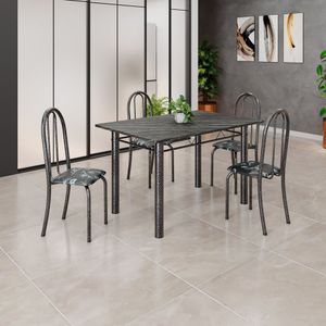 Conjunto De Mesa Tubular 120x75cm Tampo Em Ardósia Indiano Com 4 Cadeiras Iris Preto-mart Prata