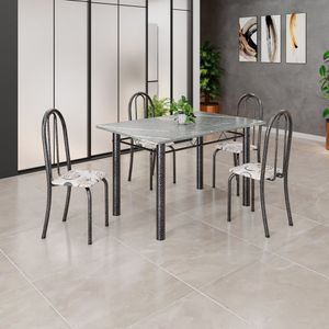 Conjunto De Mesa Tubular 120cm X 75cm Tampo Em Granito Topázio Com 4 Cadeiras Iris Arabesco-prata