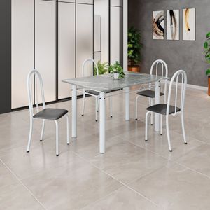 Conjunto De Mesa Tubular 120x75cm Tampo Em Granito Topázio Com 4 Cadeiras Iris Preto - Branco