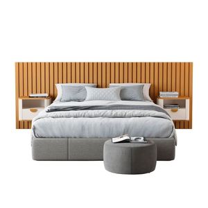 Cabeceira Ripada Queen Com 2 Mesas De Cabeceira Curva Buriti Offwhite-nature