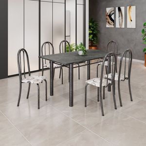 Conjunto De Mesa Tubular 140cm X 75cm Tampo Em Ardósia Indiano Com 6 Cadeiras Iris B Arabesco- Prata
