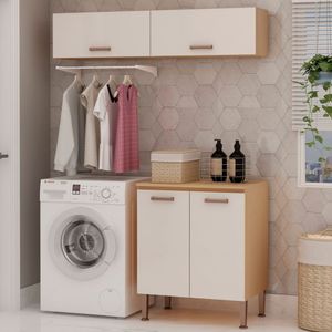 Lavanderia Modulada 3 Peças2 Armários Aéreos E 1 Balcão 70cm Essência 100% MDF Freijó