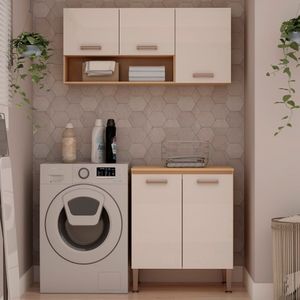 Lavanderia Modulada 2 Peças 1 Armário Aéreo 1 Balcão Duas Portas 100% MDF Freijó