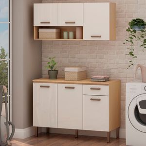 Lavanderia Modulada 2 Peças1 Armário Aéreo E 1 Balcão 120cm Essência 100% MDF Freijó