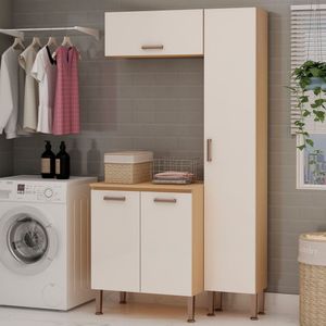Lavanderia Modulada 3 Peças 1 Armário Alto 1 Aéreo De 70cm E Balcão De 70cm Essência 100% MDF Freijó