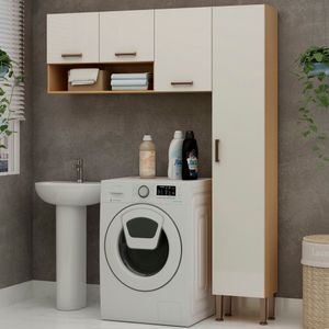 Lavanderia Modulada 2 Peças 1 Armário Alto E Aéreo De 120cm Essência 100% MDF Freijó