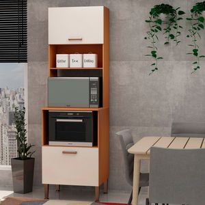 Armário Para Cozinha Torre Forno E Microondas 100% Mdf Freijó Branco