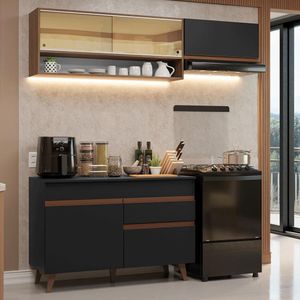 Armário De Cozinha Compacta 190cm Reims Madesa 06 Preto/Rustic