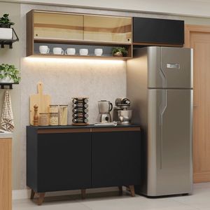 Armário De Cozinha Compacta 190cm Reims Madesa 07 Preto/Rustic