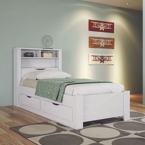 Cama Invicta Solteiro Branco Com 2 Gavetas, Baú, Tomada E Prateleiras - Santos Andirá