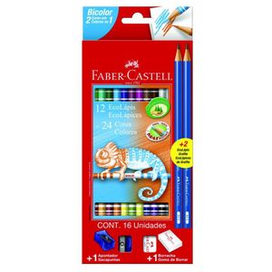 Lápis De Cor Faber Bicolor Kit 12lápis-24cores Ref 120612+2n