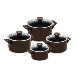 Jogo De Panelas Em Cerâmica Indução Clear Com 4 Peças Ceraflame Chocolate