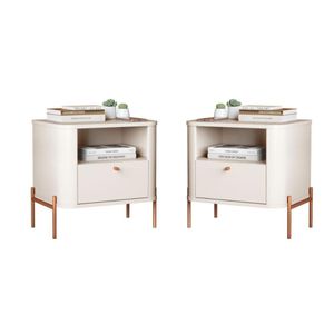 Jogo De Mesa De Cabeceira Bali Off White Bronze