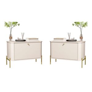 Jogo De Mesa De Cabeceira Sofia Off White Dourado