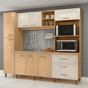 Cozinha 8 Portas 3 Gavetas Espaços Para Forno E Micro Amêndoa Avelã