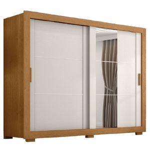 Guarda Roupas Casal Com Espelho 2 Portas De Correr 4 Gavetas Titanium Madeirado Areia Zanzini Areia/madeirado