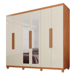 Guarda Roupa Casal 100% MDF 6 Portas E 4 Gavetas Espanha Com Espelho Tudo De Móveis Cinamomo Off White