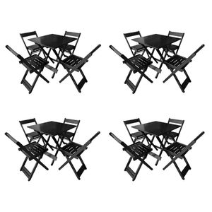 Kit 4 Conjuntos De Mesas Dobráveis 70x70 Em Madeira Maciça Para Restaurantes Com 4 Cadeiras Preto