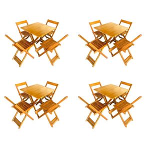 Kit 4 Conjuntos De Mesas Dobráveis 70x70 Em Madeira Maciça Para Restaurantes Com 4 Cadeiras Mel Bege