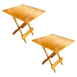 Kit 2 Mesa Dobrável 70x70cm Em Madeira Maciça Para Açaí E Bares Mel Bege