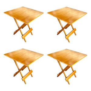 Kit 4 Mesa Dobrável 70x70cm Em Madeira Maciça Para Restaurantes E Lanchonetes Mel Bege