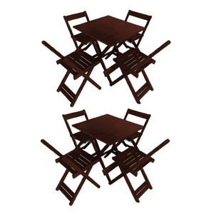Kit 2 Conjuntos De Mesas Dobráveis 70x70 Em Madeira Maciça Para Restaurantes Com 4 Cadeiras Imbuia Marrom