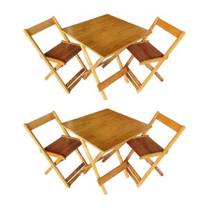 Kit 2 Conjuntos De Mesa Dobrável 70x70cm Em Madeira Maciça Para Restaurantes Com 2 Cadeiras Mel Bege