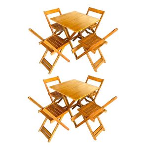 Kit 2 Conjuntos De Mesas Dobráveis 70x70 Em Madeira Maciça Para Restaurantes Com 4 Cadeiras Mel Bege