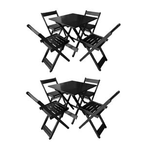 Kit 2 Conjuntos De Mesas Dobráveis 70x70 Em Madeira Maciça Para Restaurantes Com 4 Cadeiras Preto