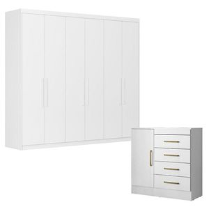 Cômoda Montevideu E Guarda Roupa Casal Venice 62780 Branco Brilho - Demóbile