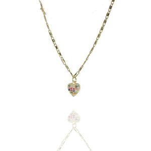 Pulseira Com Coração De Zircônias Coloridas Folheado A Ouro 18k [f027]