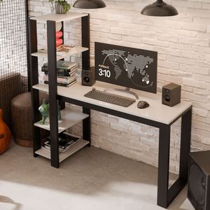 Mesa Escrivaninha París Com Prateleira De Madeira Escritório E Pc Branco Rofemar Moveis 121 Cm X 73 Cm