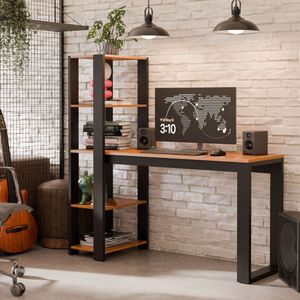 Mesa Escrivaninha Rofemar Moveis Paris 121x73 Com Prateleira De Madeira Escritório E Pc Canela