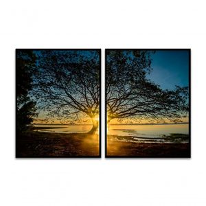 Kit Com 2 Quadros Decorativos 60x40 Cm Natureza Por Do Sol