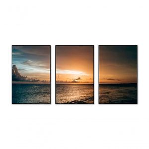 Kit Com 3 Quadros Decorativos 60x40 Cm Natureza Por Do Sol