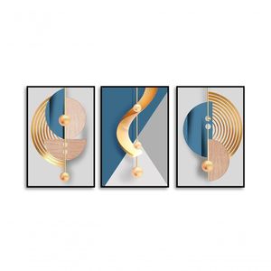 Kit Com 3 Quadros Decorativos 60x40 Cm Abstrato Semi Circulo