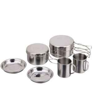 Kit Panelas Em Inox Camping Cozinha Acampamento Outdoor Completo 8 Peças Panela Viagem Praia Pesca