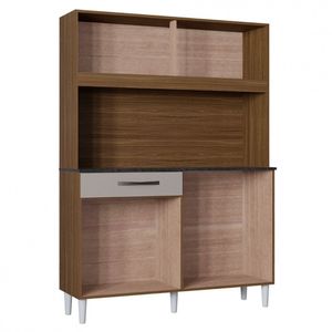 Cozinha Compacta Grazi 120 Cm 4 Portas 1 Gaveta Poquema Castanho Off White
