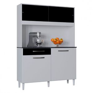Cozinha Compacta Grazi 120 Cm 4 Portas 1 Gaveta Poquema Branco Preto