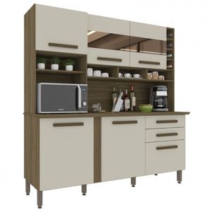 Cozinha Alexia 6 Portas 2 Gavetas Com Espelho Imop Móveis Nogal Off White