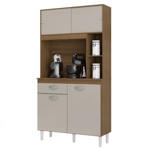 Cozinha Compacta Duda Em MDP Com 4 Portas 1 Gaveta Poquema Castanho Off White