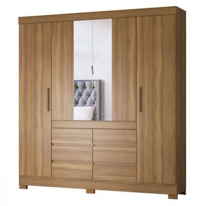 Guarda Roupa Casal Cádis 4 Portas 6 Gavetas Espelho Demóbile Amêndola Touch